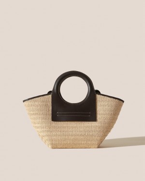 Hereu Cala S Raffia Deri-trimmed Erkek Tote Çanta Bej Rengi Koyu Kahverengi | Türkiye-94RZPHNTI