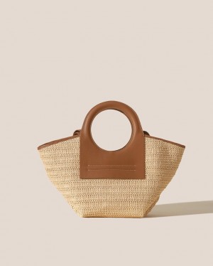 Hereu Cala S Raffia Deri-trimmed Kadın Tote Çanta Bej Rengi Kahverengi | Türkiye-36XBMWHFD