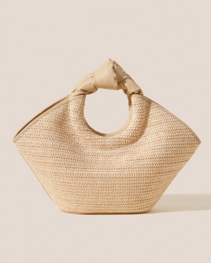 Hereu Castell Raffia Knotted-handle Kadın Tote Çanta Bej Rengi | Türkiye-15FLUKAHC