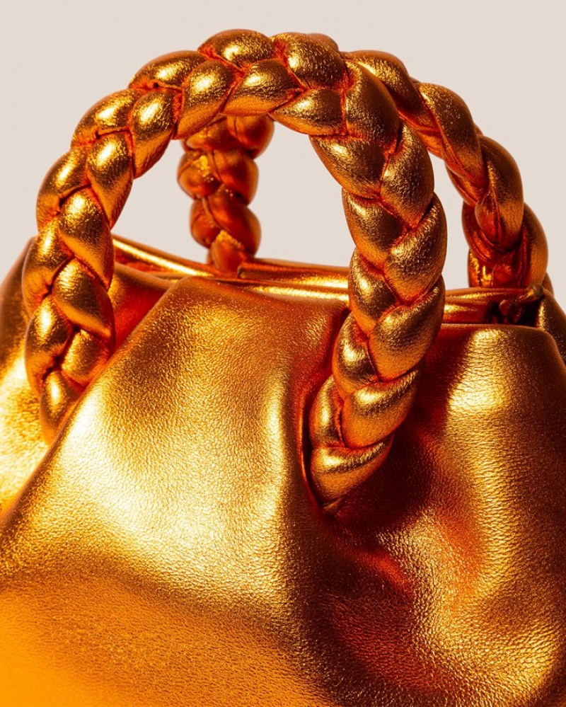 Hereu Bombon Metallic Small Plaited-handle Deri Kadın Çapraz Çanta Metal Turuncu | Türkiye-31KOSNQHC