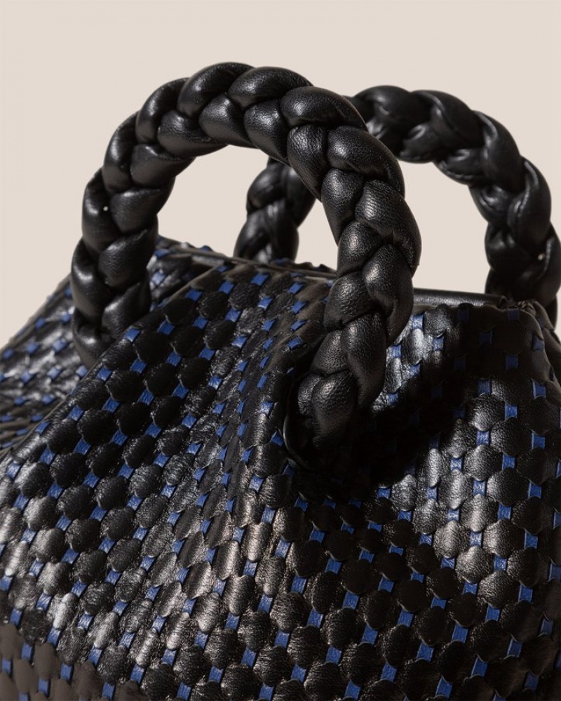 Hereu Bombon Woven Small Plaited-handle Deri Kadın Çapraz Çanta Siyah Lacivert | Türkiye-41IKEZMPX