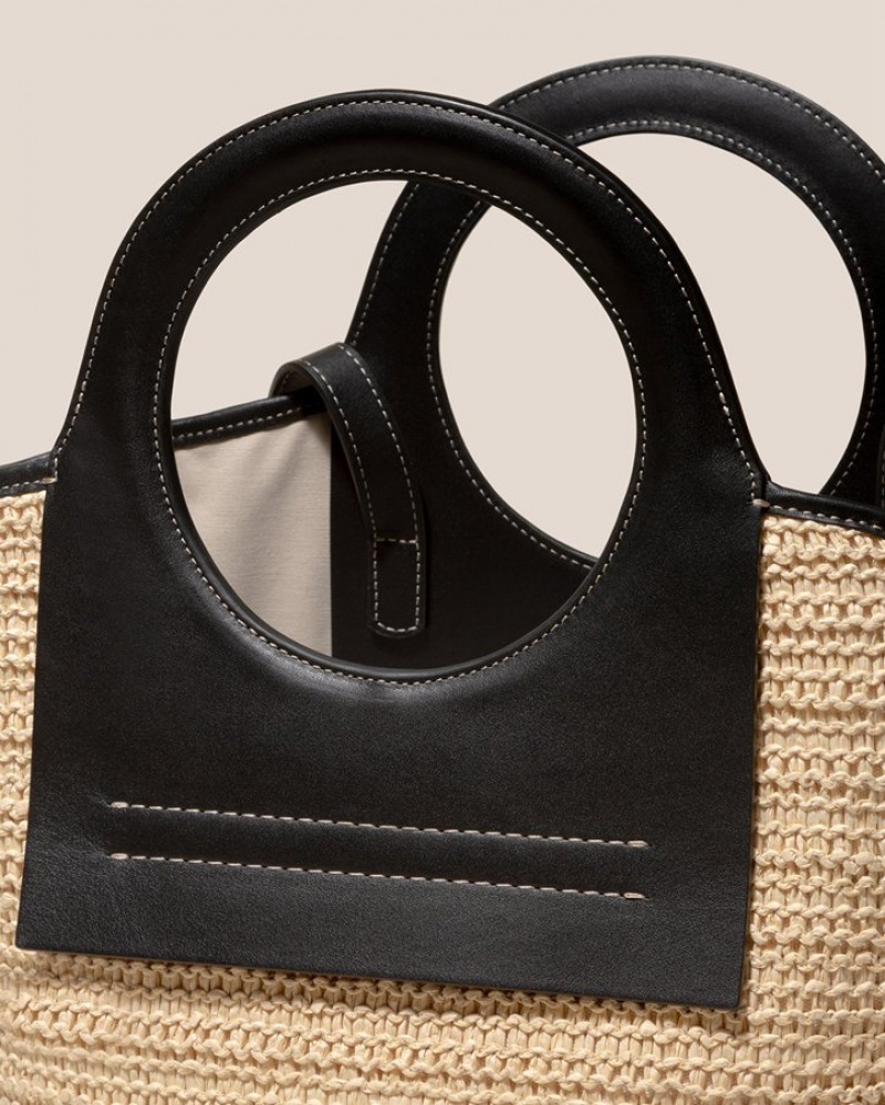 Hereu Cala S Raffia Deri-trimmed Erkek Tote Çanta Bej Rengi Siyah | Türkiye-01TKEWMRA