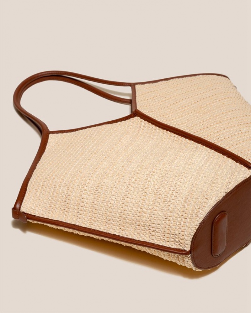 Hereu Calella Raffia Deri-trimmed Erkek Tote Çanta Bej Rengi Kahverengi | Türkiye-67CBJVORN