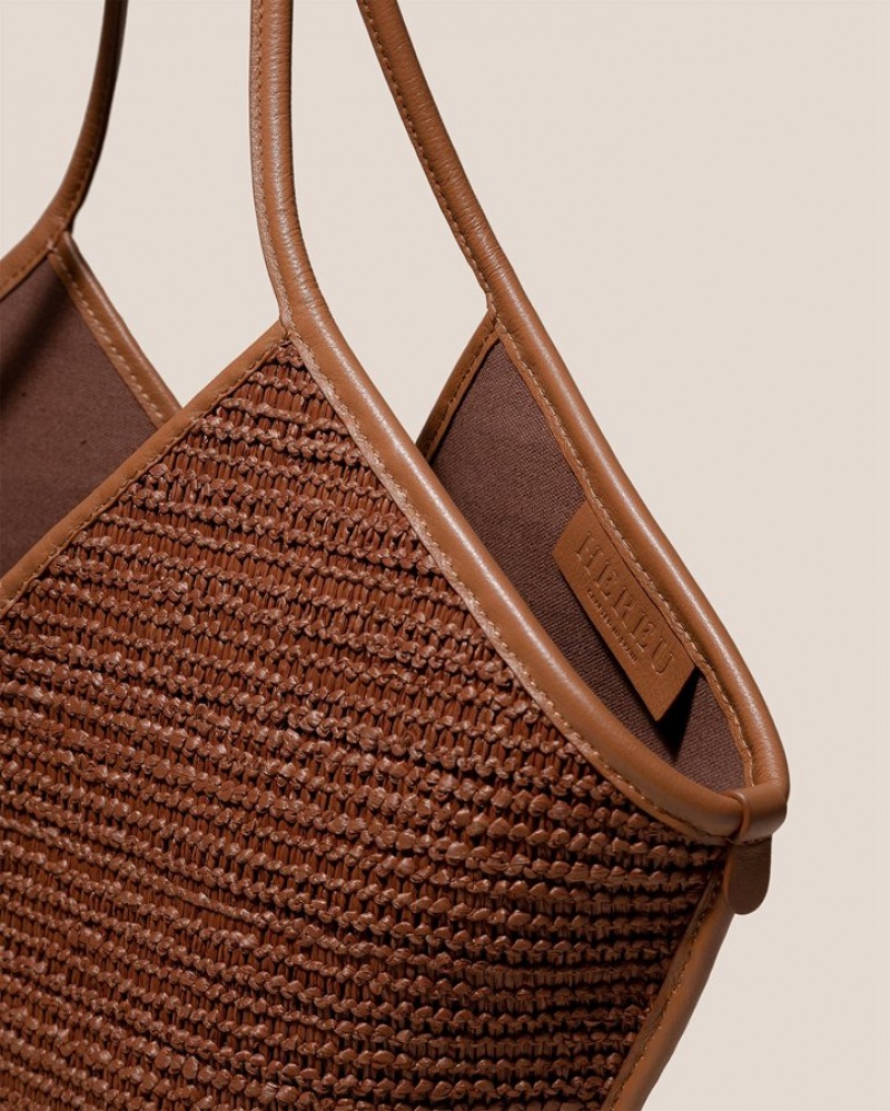 Hereu Calella Raffia Deri-trimmed Erkek Tote Çanta Kahverengi | Türkiye-86MIPBLGD