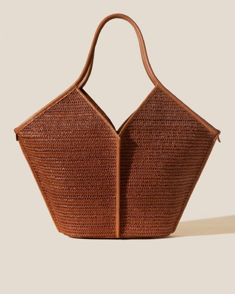 Hereu Calella Raffia Deri-trimmed Erkek Tote Çanta Kahverengi | Türkiye-86MIPBLGD