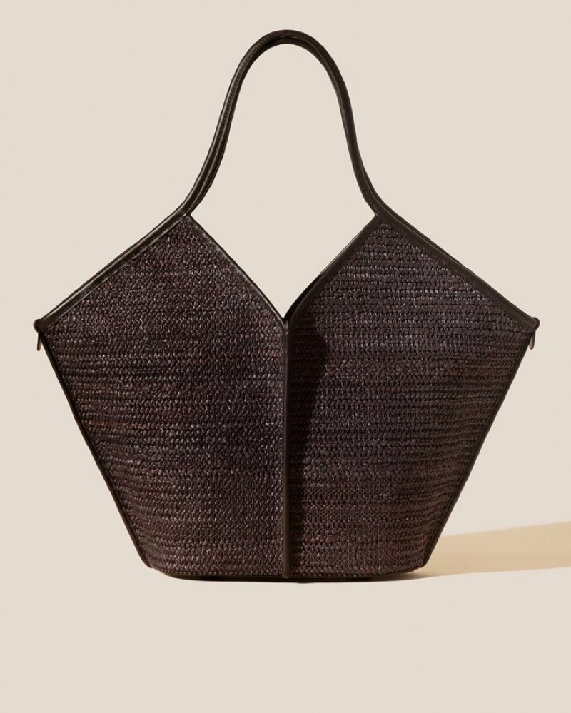 Hereu Calella Raffia Deri-trimmed Erkek Tote Çanta Koyu Kahverengi | Türkiye-34VBGCSRU