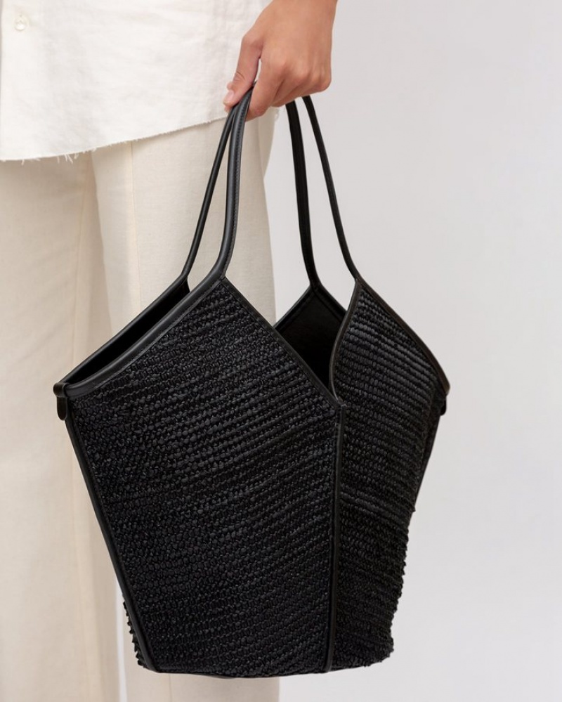 Hereu Calella Raffia Deri-trimmed Kadın Tote Çanta Siyah | Türkiye-01RIWKCET