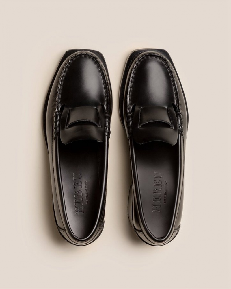 Hereu Sineu Topuklu Interlaced Detail Slip-on Kadın Makosen Siyah | Türkiye-35IVQSZGN